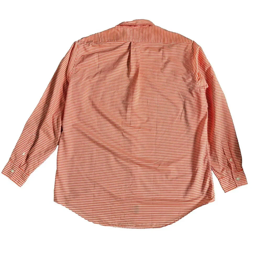 Vtg J.Crew Oarsman Orange White Stripe Button Up Shirt Men’s L Hong Kong Preppy - Picture 3 of 8